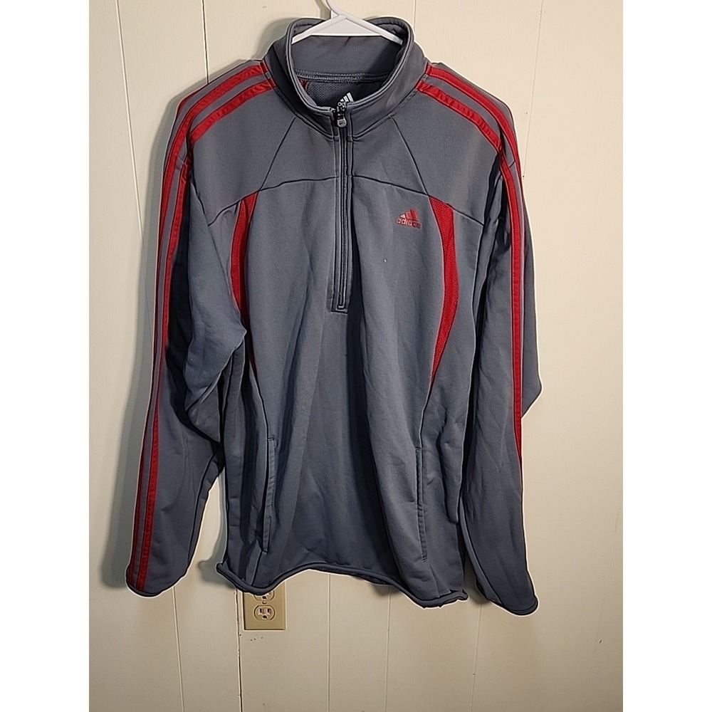 Adidas Clima365 Pullover Track Jacket 1/2 Zip Gray/Red Stripe Men's Large
